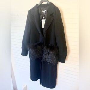 Antonio Melani Sydney Fur Pocket Coat Black Wool Blend Coat NWT $399 Size 8